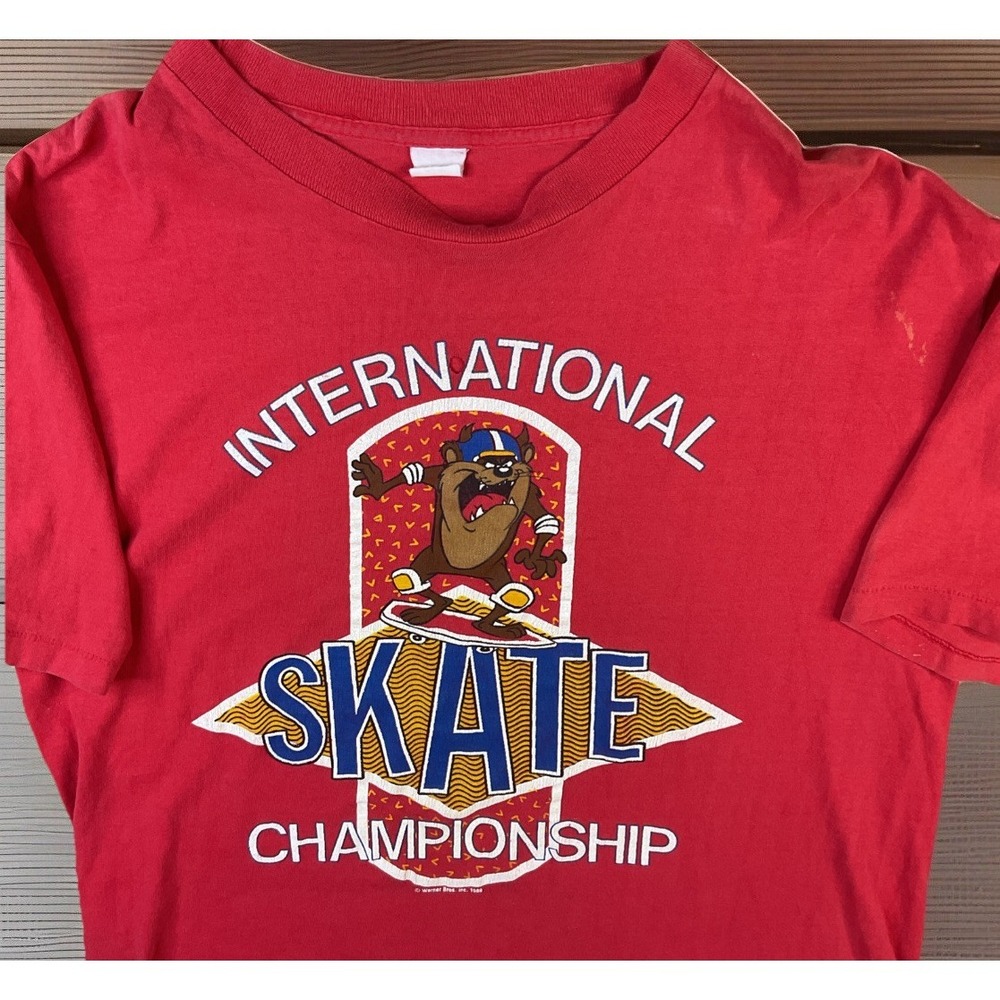 Taz Looney Tunes Skate Championship Mens Large‎ T-Shirt Red 1388 1988 Vintage
